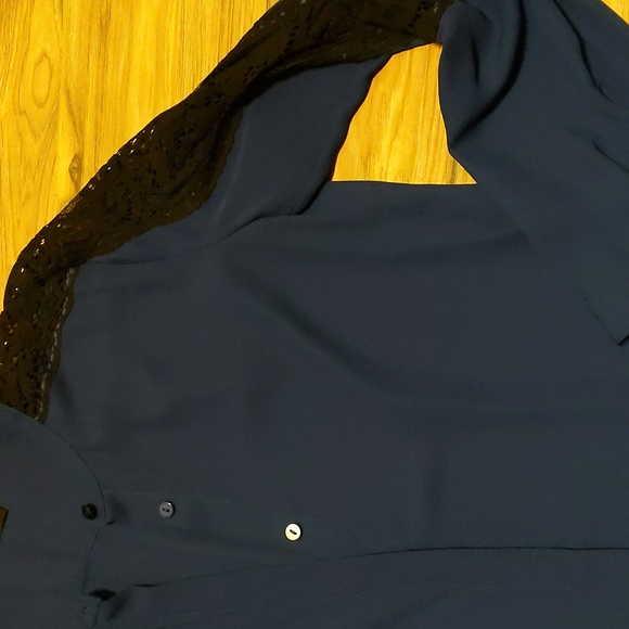 The Kooples Chiffon Blouse with Black Lace Sleeve - Picture 5 of 8